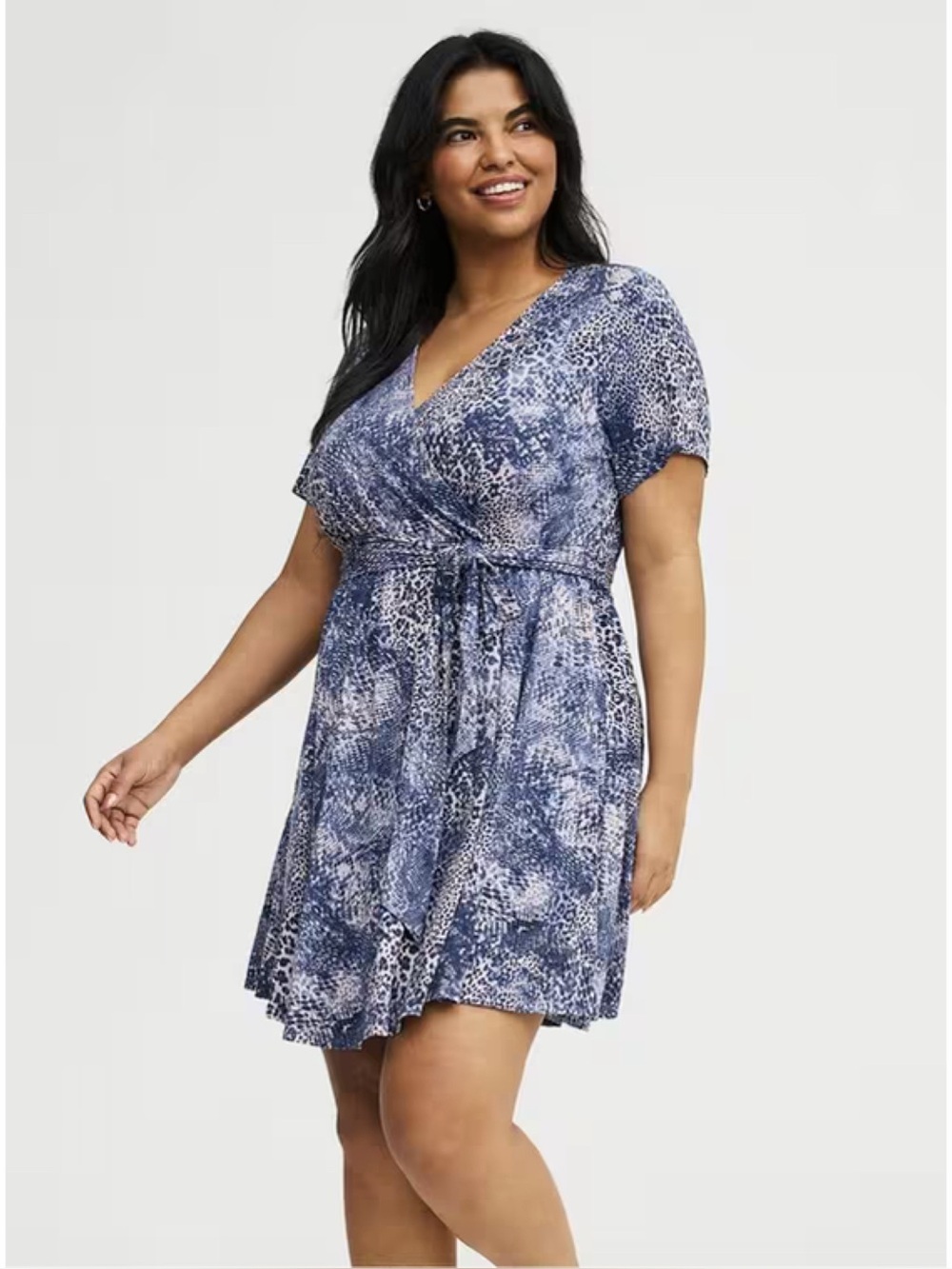 Torrid Surplice Romper 2X 18/20 Blue Animal Snake Print Faux Wrap Jersey Knit